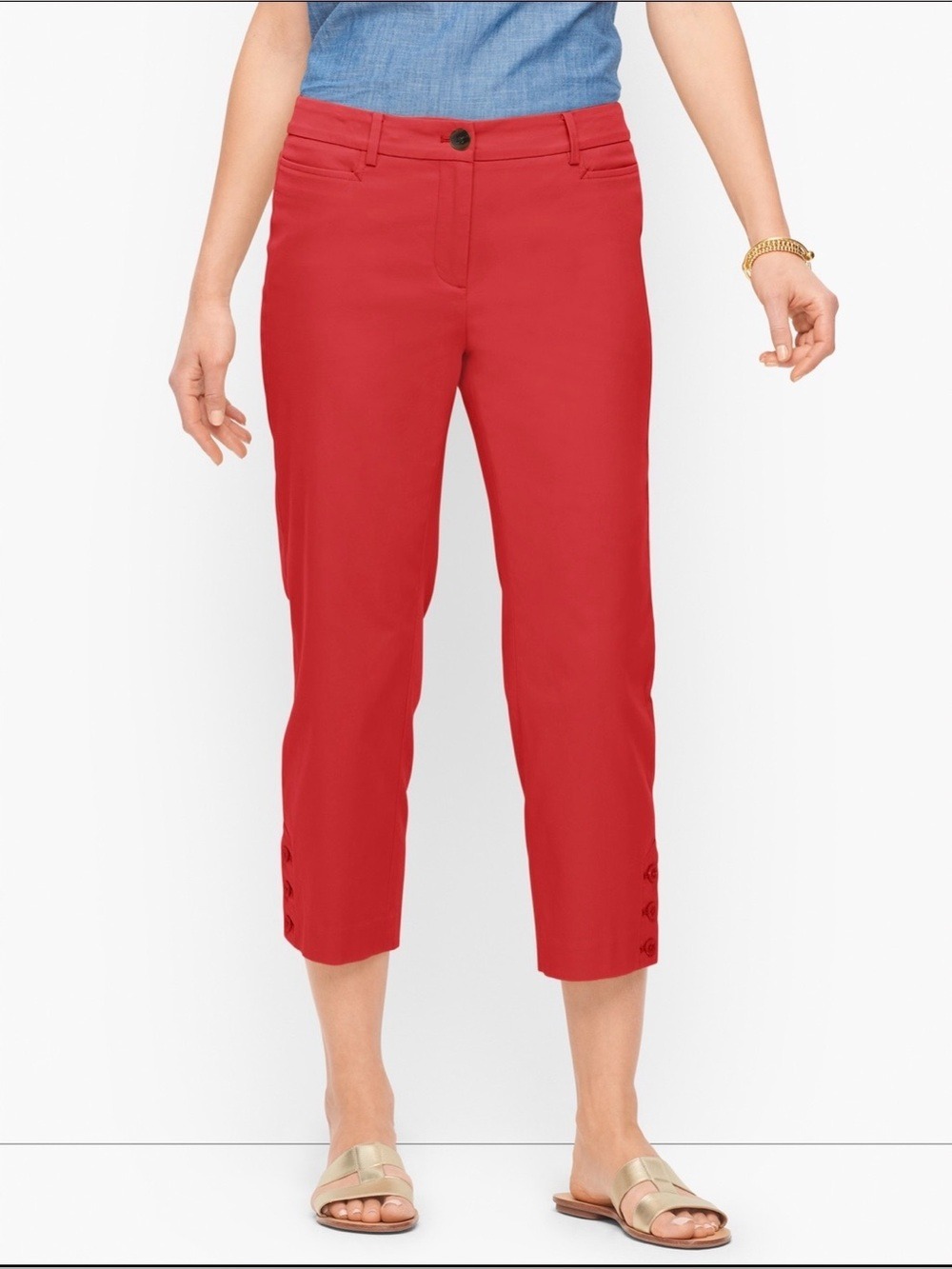Talbots Relaxed Chino Straight Leg Pants Women 14P Red Ankle Length Colorful